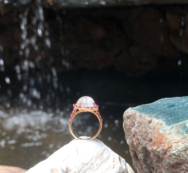 SJ3116 - Moonstone with Ruby Ring set in 18 Karat Rose Gold Settings