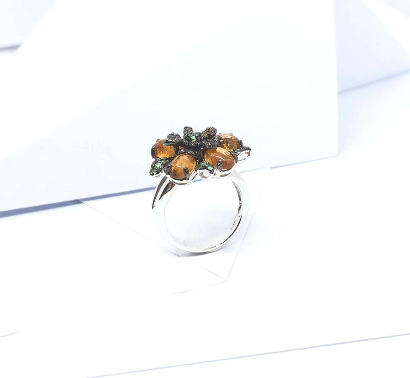 SJ6414 - Tourmaline, Sapphire and Tsavorite Ring set in Silver Settings