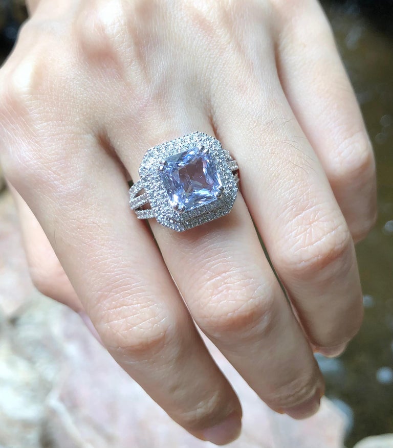 SJ1452 - White Sapphire with Diamond Ring Set in 18 Karat White Gold Settings