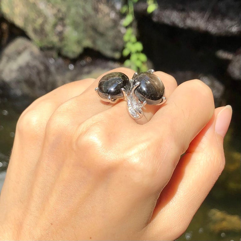 SJ3063 - Black Star Sapphire & Cubic Zirconia Ring set in Silver Settings