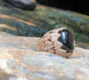 SJ1847 - Black Star Sapphire with Brown Diamond Ring Set in 18 Karat Rose Gold Settings