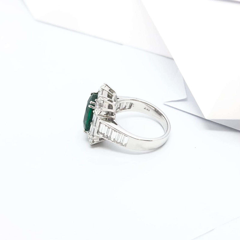 SJ6265 - Certified 4cts Zambian Emerald with Diamond Ring Set in 18 Karat White Gold