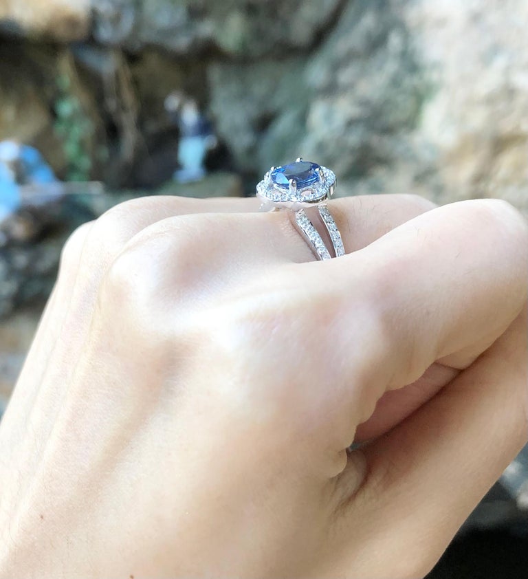 SJ2984 - Blue Sapphire with Diamond Ring Set in 18 Karat White Gold Settings