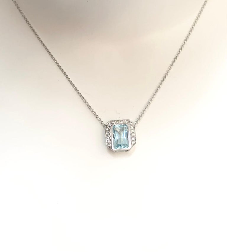 SJ6021 - Aquamarine with Diamond Pendant Set in 18 Karat White Gold Settings
