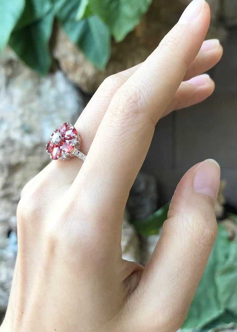 SRTE5546 - Orange Sapphire & Cubic Zirconia Ring set in Silver Settings