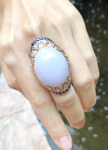 SJ2069 - Lavender Jade with Diamond and Blue Sapphire Ring Set 18 Karat Rose Gold Setting