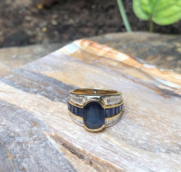 SJ1517 - Blue Sapphire with Diamond Ring Set in 18 Karat Gold Settings