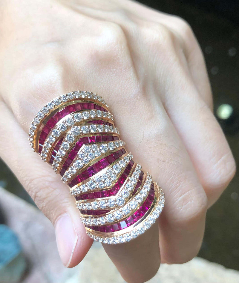 SJ2465 - 18 Karat Pink Gold Ruby 6.70 Carat with Diamond 3.07 Carat Ring