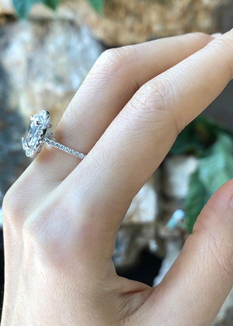 SJ6115 - Certified 5 Cts Colorless Sapphire with Diamond Ring Set in 18 Karat White Gold