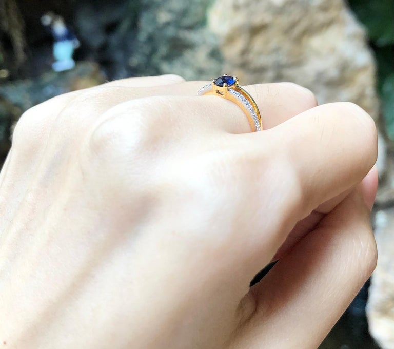 SJ6077 - Blue Sapphire with Diamond Ring Set in 18 Karat Gold Settings