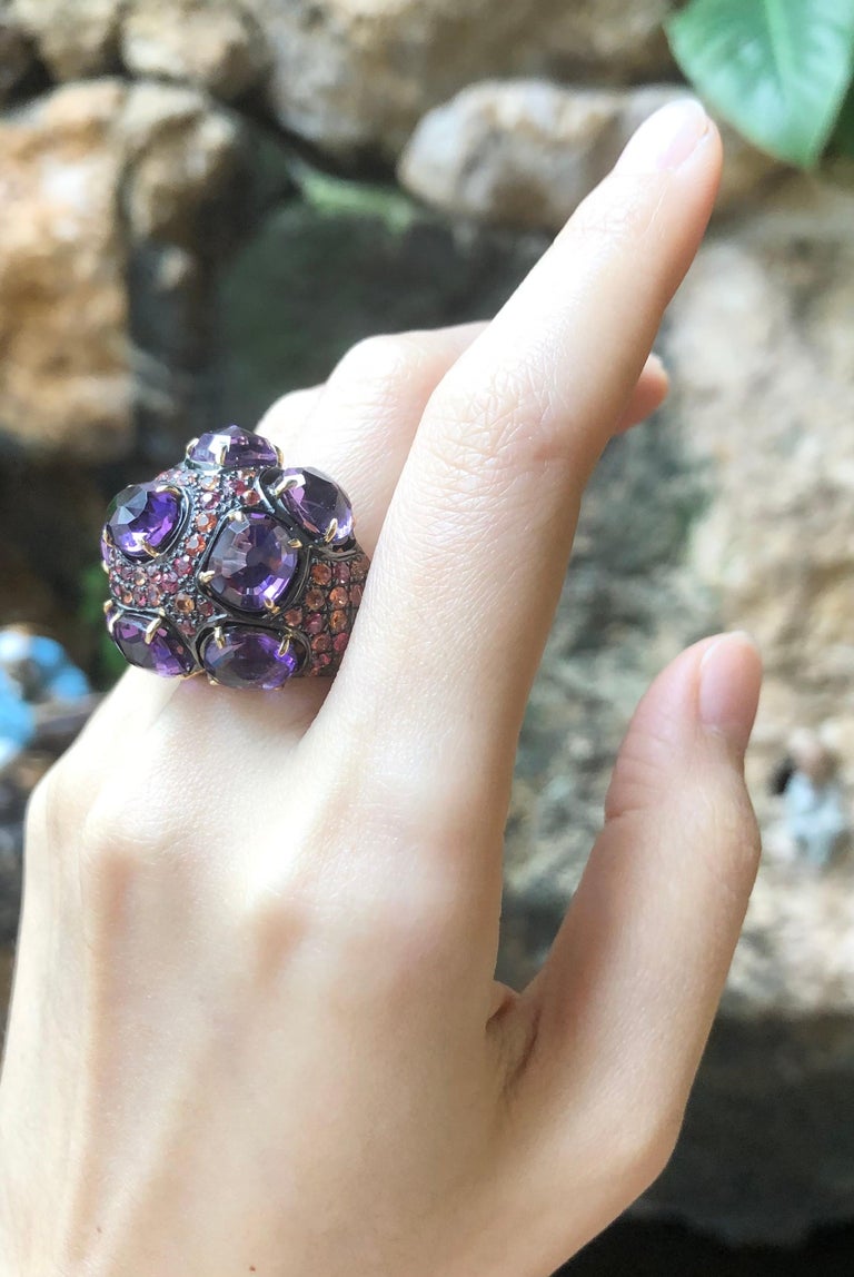 SJ3190 - Amethyst with Orange Sapphire Ring set in Silver Settings