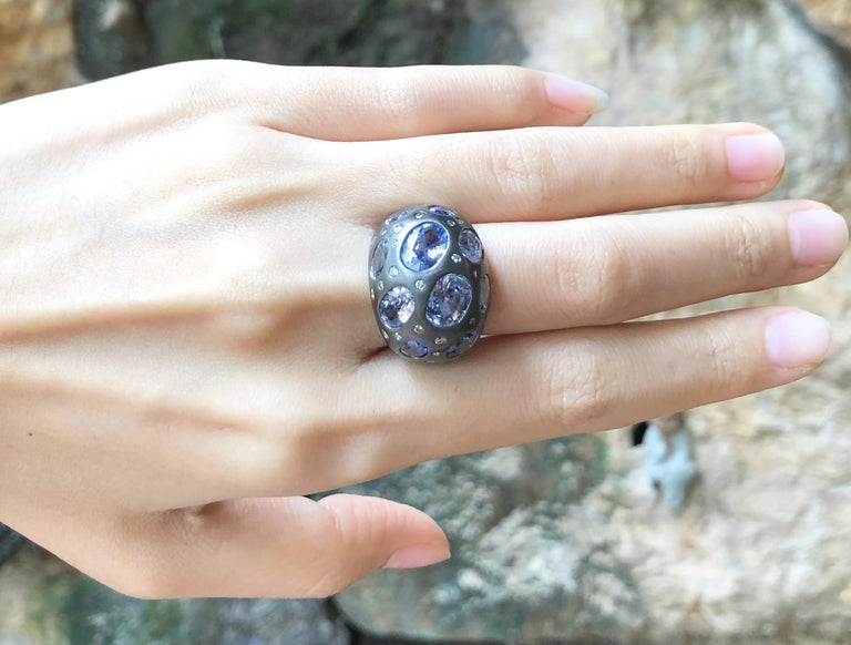 SJ1266 - Blue Sapphire with Diamond and Brown Diamond Ring Set in 18 Karat White Gold