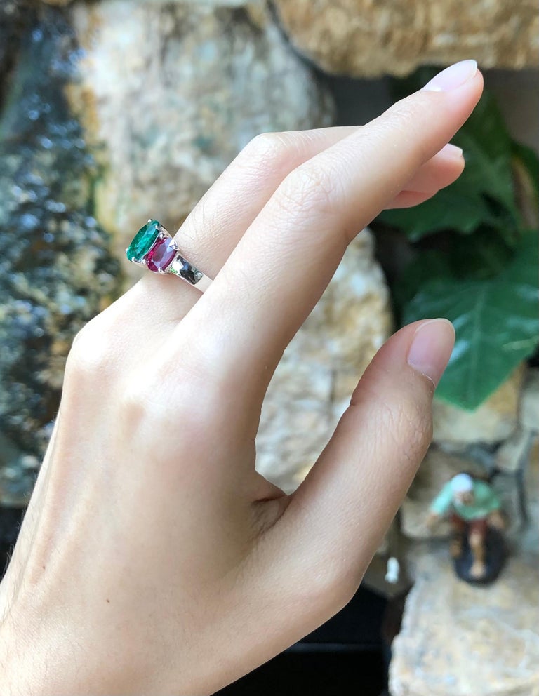 JR0865R - Emerald & Ruby Ring Set in 18 Karat White Gold Setting