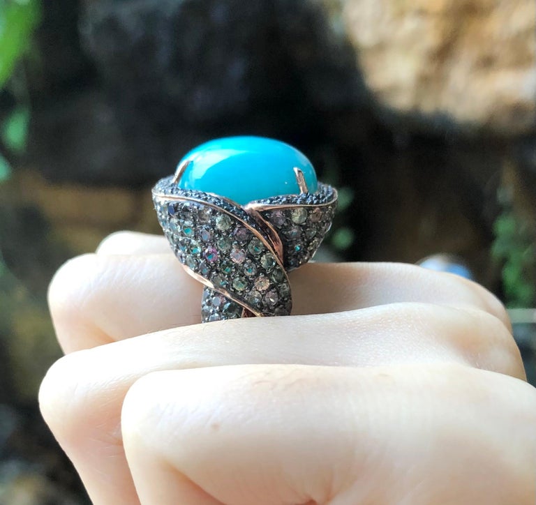 SJ6003 - Amazonite with Multi-Color Sapphire Ring set in Silver Settings