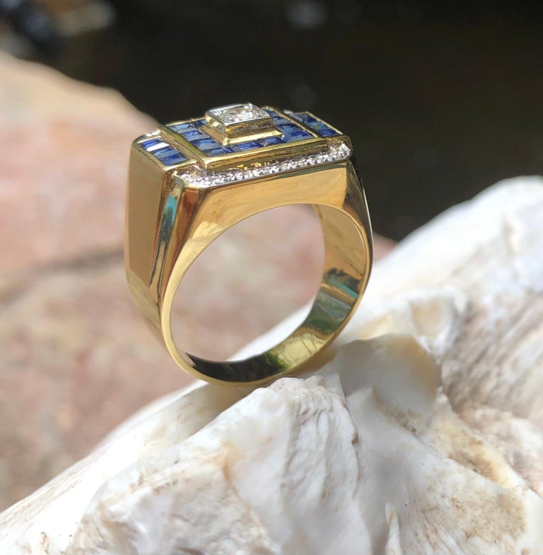 SJ2708 - Blue Sapphire with Diamond Ring Set in 18 Karat Gold Settings