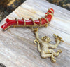 SJ1409 - Coral with Yellow Diamond and Brown Diamond Monkey Brooch Set in 18 Karat Gold