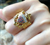 JR10445Z - US-Navy Ring with Ruby, Blue Sapphire and Diamond Set in 18K Gold
