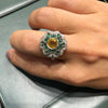JR7034Z - Yellow Sapphire, Emerald & Diamond Ring Set in 18 Karat White Gold Setting