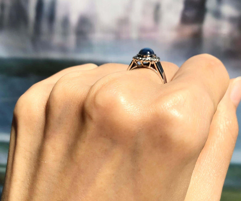 SJ2685 - Blue Star Sapphire Ring Set in 18 Karat White Gold Settings