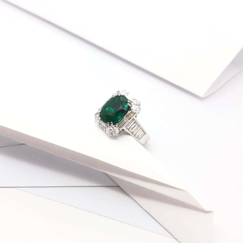 SJ6265 - Certified 4cts Zambian Emerald with Diamond Ring Set in 18 Karat White Gold