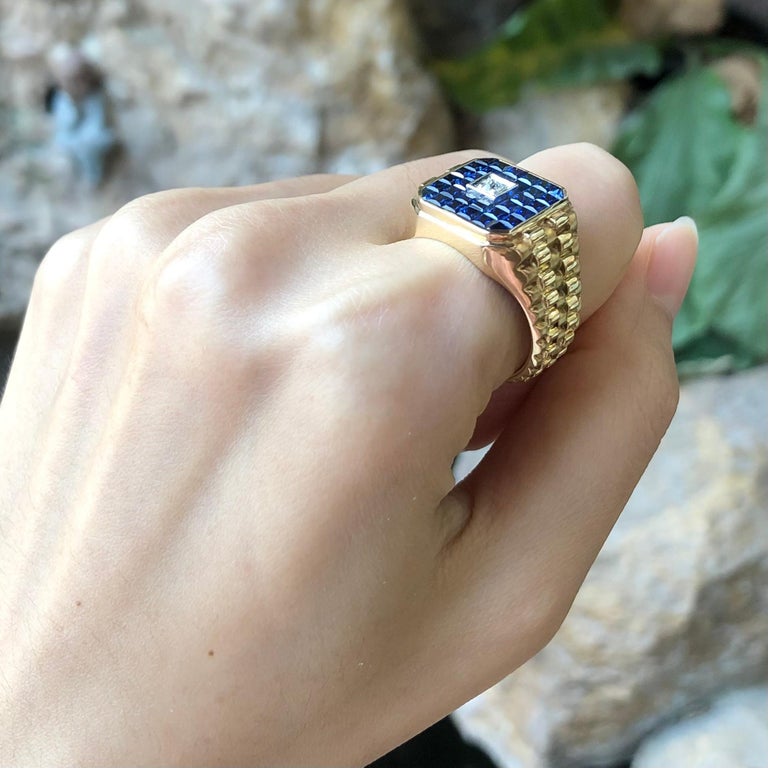 SJ6078 - Blue Sapphire with Diamond Ring Set in 18 Karat Gold Settings