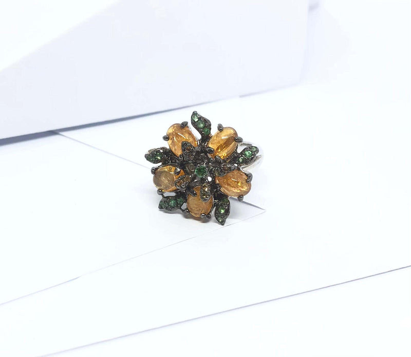 SJ6414 - Tourmaline, Sapphire and Tsavorite Ring set in Silver Settings