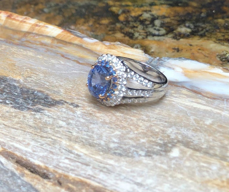 SJ1511 - GIA Certified 5cts Ceylon Blue Sapphire with Diamond Ring Set in 18K White Gold