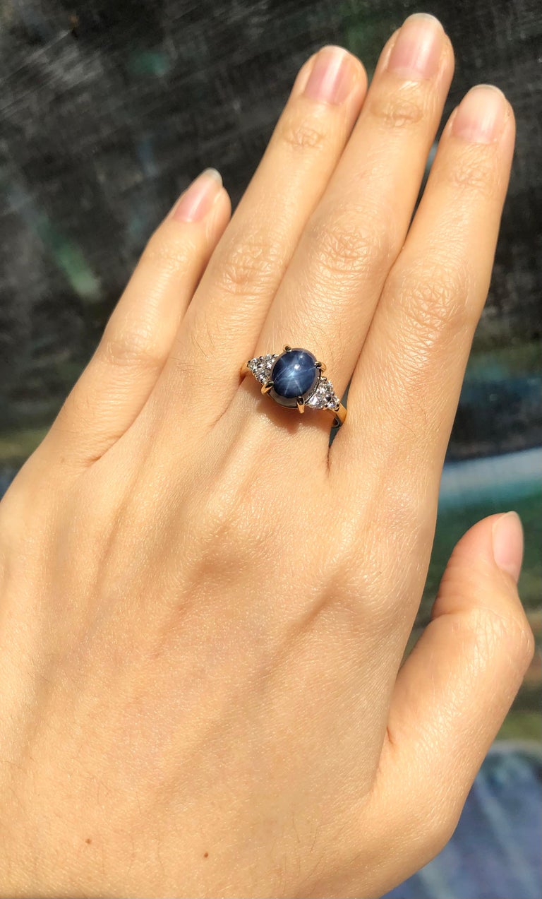 JR0001O - Blue Star Sapphire & Diamond Ring Set 18 Karat Gold Setting