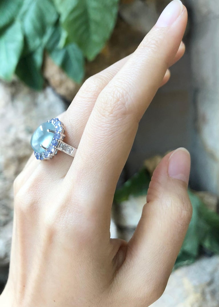 SJ3065 - Prehnite, Tanzanite with Cubic Zirconia Ring set in Silver Settings