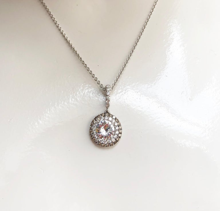 SJ2386 - White Sapphire with Brown Diamond and Diamond Pendant Set in 18 Karat White Gold