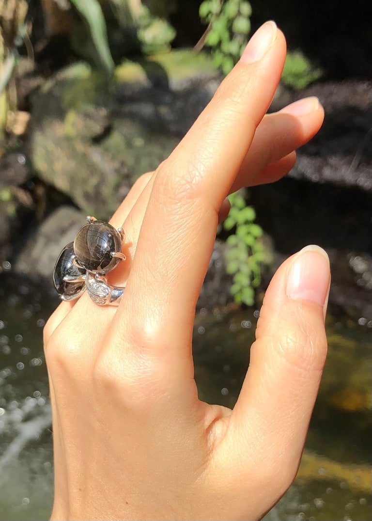 SJ3063 - Black Star Sapphire & Cubic Zirconia Ring set in Silver Settings