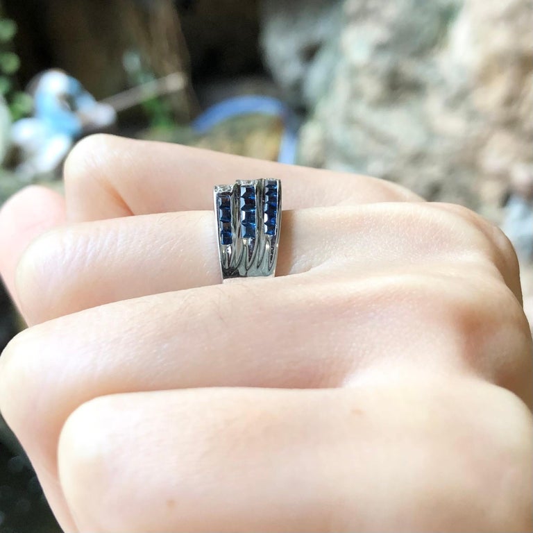 SJ6043 - Blue Sapphire with Cubic Zirconia Ring set in Silver Settings