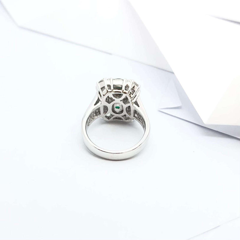 SJ6265 - Certified 4cts Zambian Emerald with Diamond Ring Set in 18 Karat White Gold