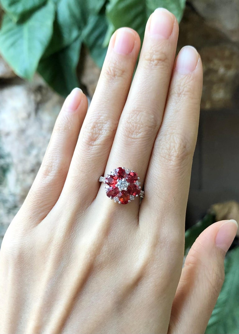 SRTE5546 - Orange Sapphire & Cubic Zirconia Ring set in Silver Settings