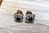 SJ1727 - Green Tourmaline with Blue Sapphire and Brown Diamond Earrings in 18 Karat Gold