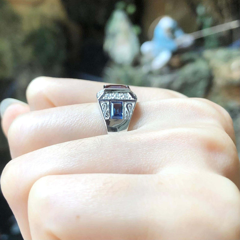 SJ3243 - Pink Tourmaline, Blue Sapphire and Diamond Ring in 18 Karat White Gold Settings