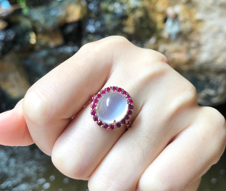SJ3116 - Moonstone with Ruby Ring set in 18 Karat Rose Gold Settings