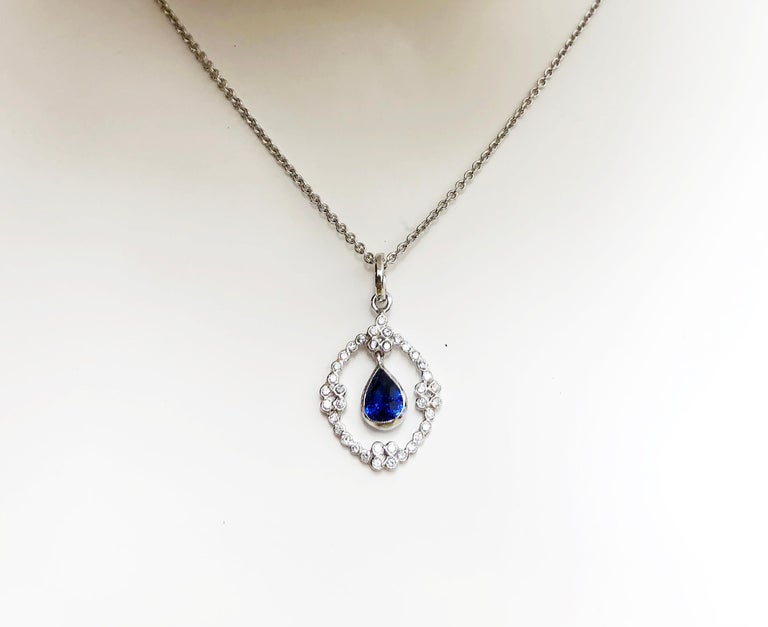 SJ2827 - Blue Sapphire with Diamond Pendant Set in 18 Karat White Gold Settings