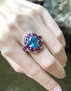 SJ3008 - Blue Zircon, Garnet with Diamond Ring Set in 18 Karat Rose Gold Settings