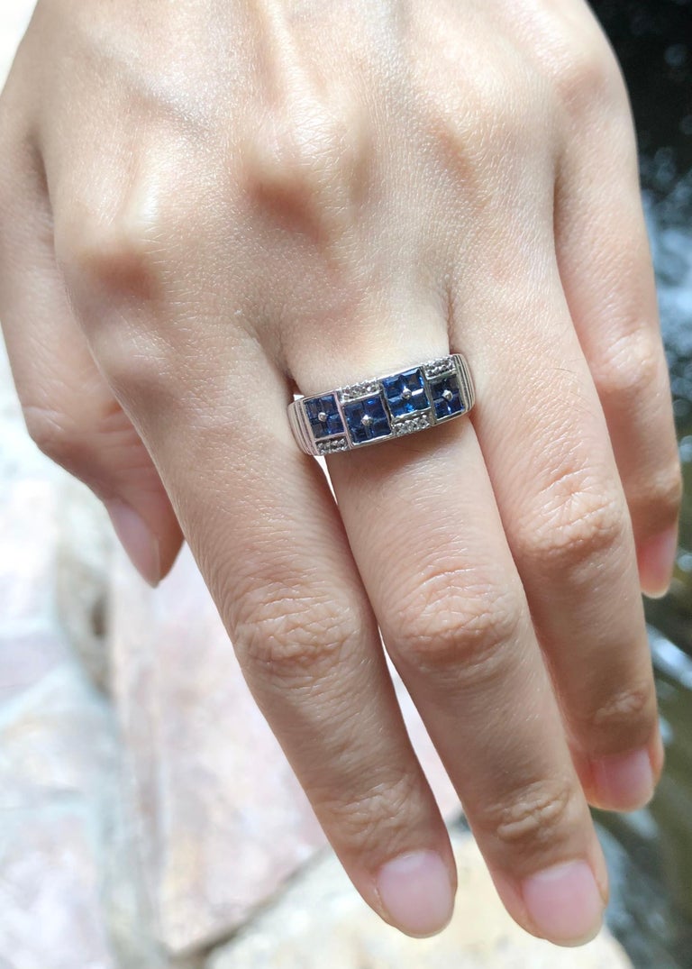 SJ6105 - Blue Sapphire with White Topaz Ring set in Silver Settings