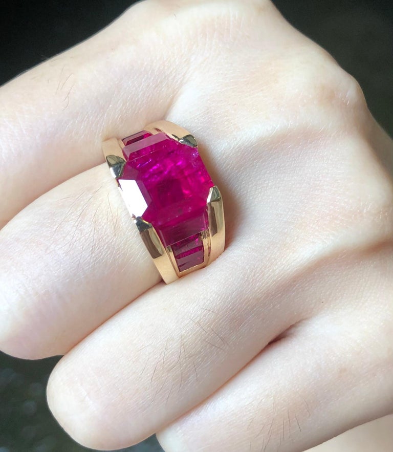 JR0149P - Emerald Cut Ruby Ring Set in 18 Karat Gold Settings
