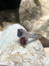 SJ1436 - Certified Blue Sapphire and Ruby with Diamond Ring Set in Platinum 950 Settings
