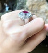 SJ1398 - Ruby with White Topaz and Diamond Ring Set in 18 Karat White Gold Settings