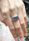 SJ3055 - Blue Sapphire with Cubic Zirconia Ring set in Silver Settings