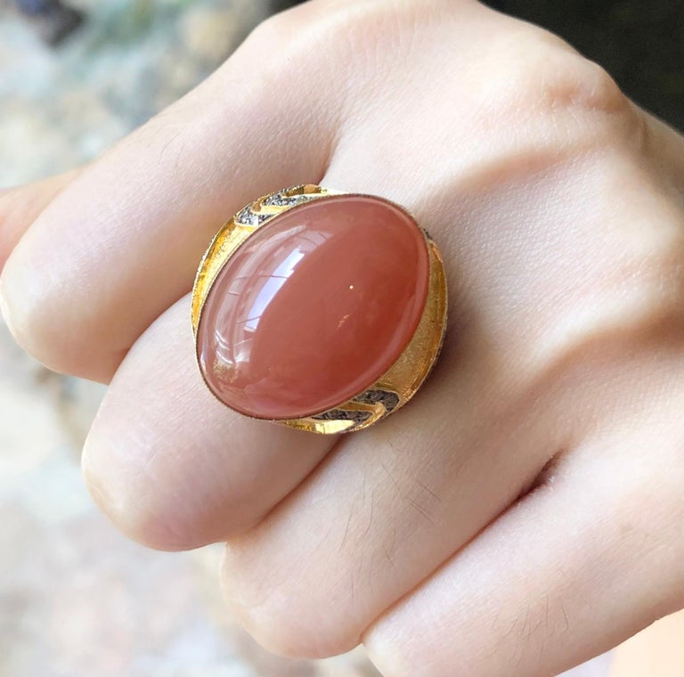SJ1153 - Moonstone with Brown Diamond Ring Set in 18 Karat Gold Settings