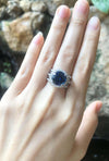 SJ2469 - GIA Certified 6cts Round Blue Sapphire with Diamond Ring in 18K White Gold