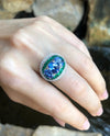 SJ1474 - Blue Sapphire with Emerald and Diamond Ring Set in 18 Karat White Gold Settings