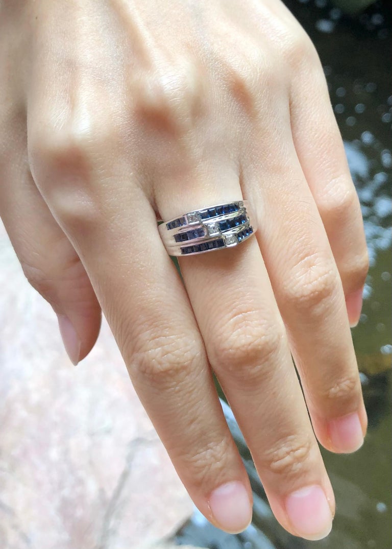 SJ6043 - Blue Sapphire with Cubic Zirconia Ring set in Silver Settings