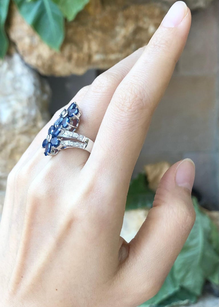 SJ3047 - Blue Sapphire with Cubic Zirconia Ring set in Silver Settings