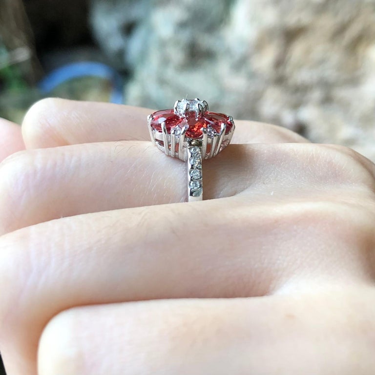 SRTE5546 - Orange Sapphire & Cubic Zirconia Ring set in Silver Settings